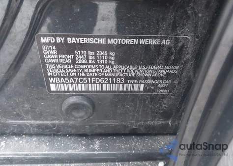 2015 BMW 528I xDrive z USA, uszkodzony, nr VIN WBA5A7C51FD621183